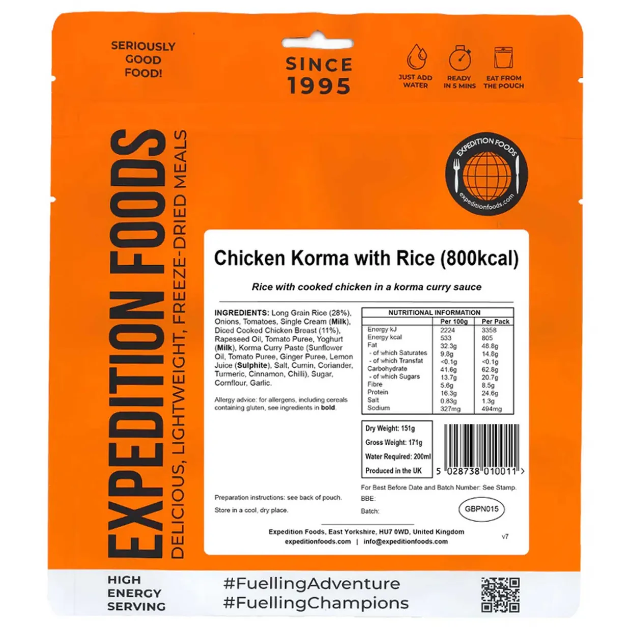 Chicken Korma with Rice (High Energy Serving)